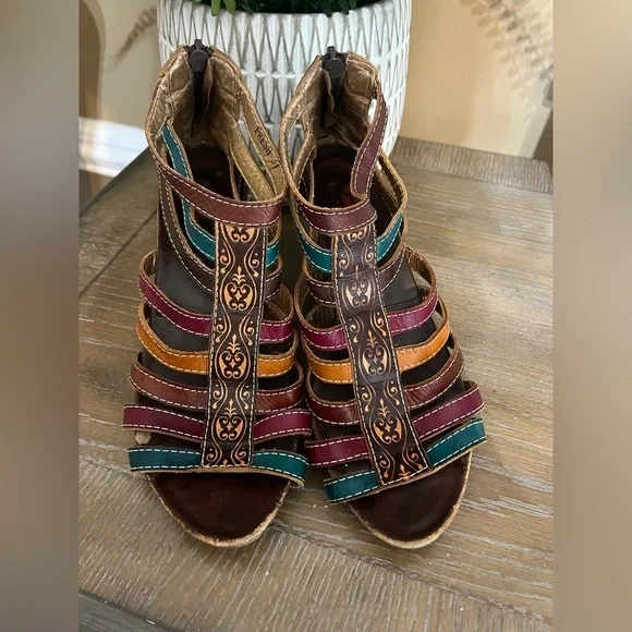 Spring Step Fresh Caged Strappy Heeled Leather Sandals - Picture 6 of 16